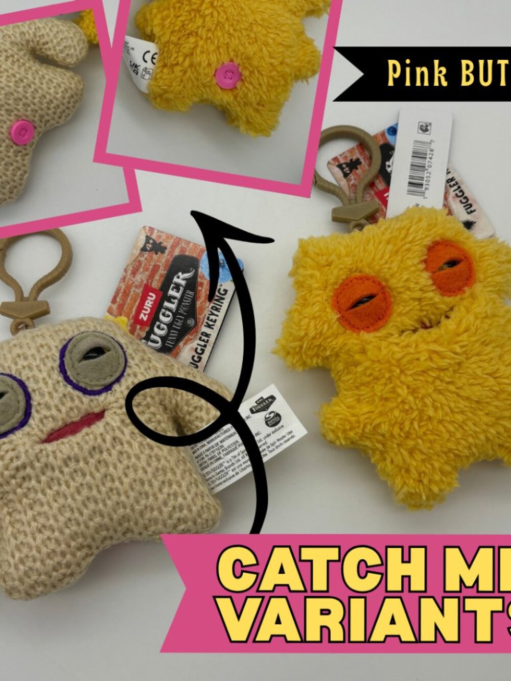 CATCH ME Fuggler SHAMELESS GOOF & SIR NUBBYNUTS Plush Clip *Pink Button Variant